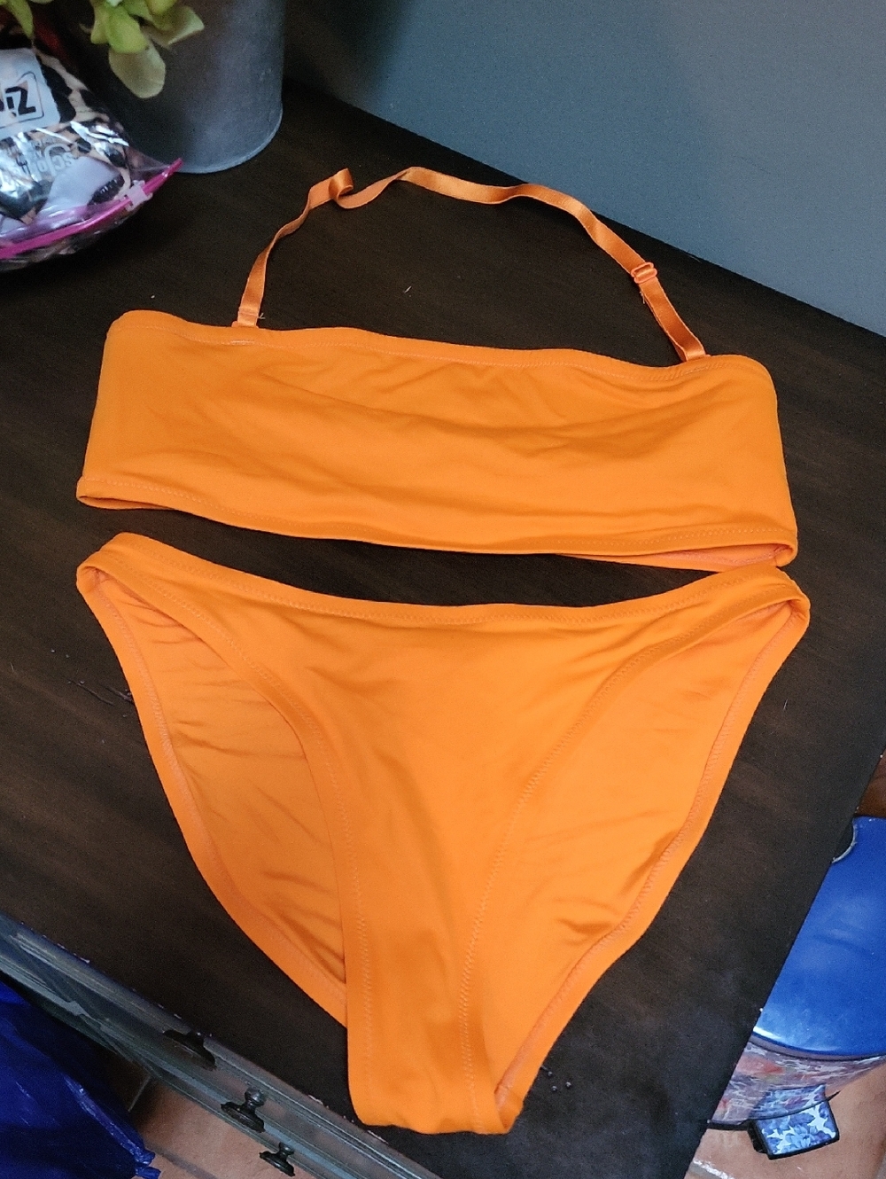 SKIMS Orange Bandeau Bikini Set with Removable Strap